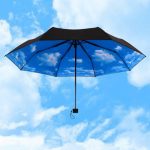 An blue color umbrella for weeding.