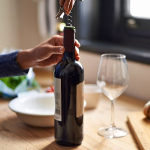 A man is opening the lid of a bottle placed on the table.